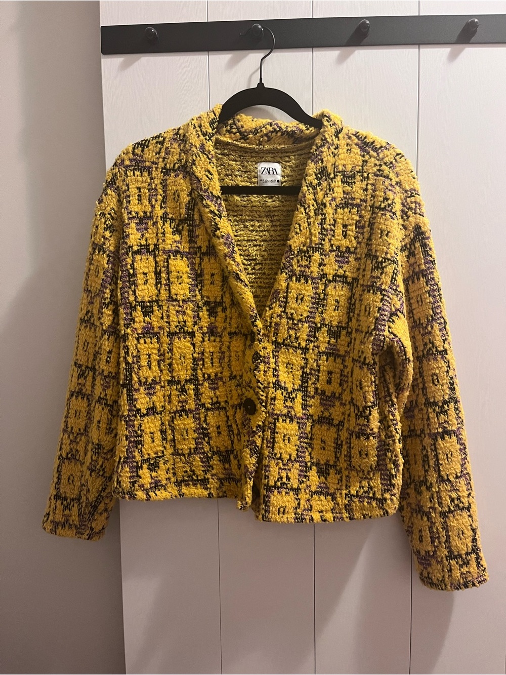 Zara Yellow and Black Tweed-Style Bouclé Blazer